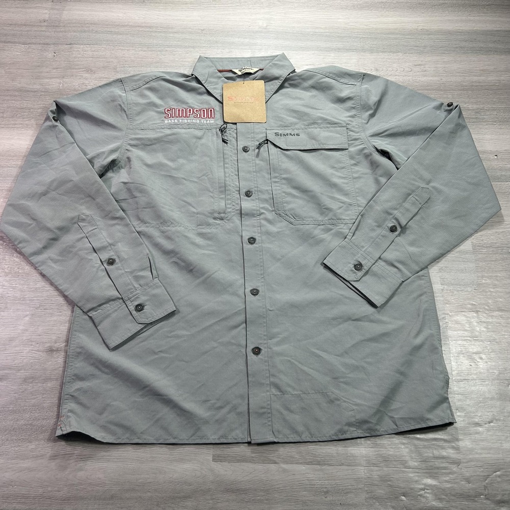 Simms Guide Shirt Mens Large Gray Long Sleeve Fishing Simpson Bass Team Top